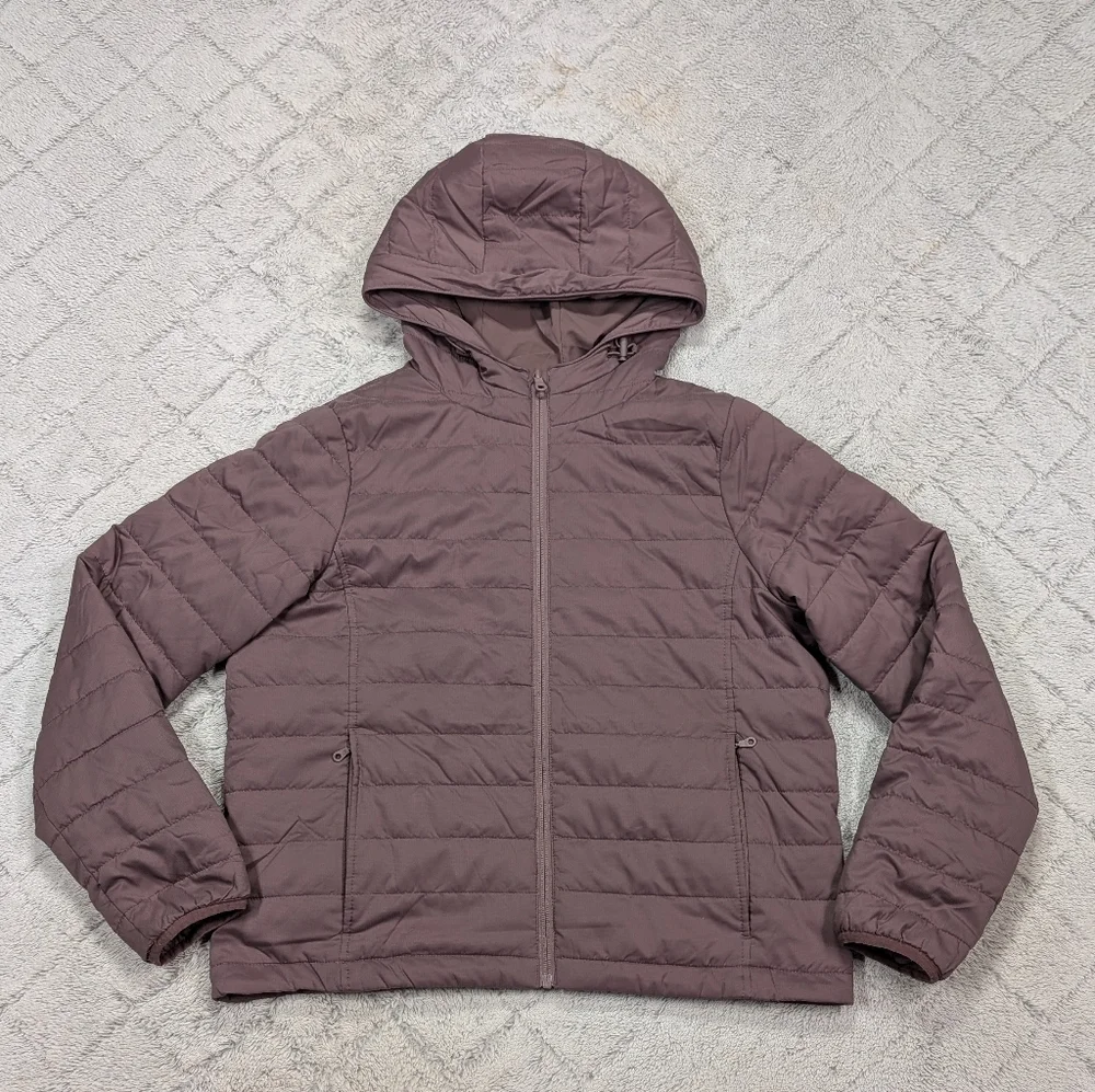 Girlfriend Collective Jacket Mens L Purple Mauve Hooded Puffer Quilted Packable